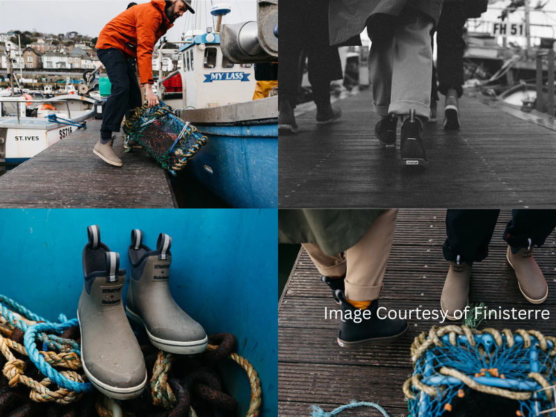 A collection of images displaying Finisterre and XTRATUF coastal boot collection. 