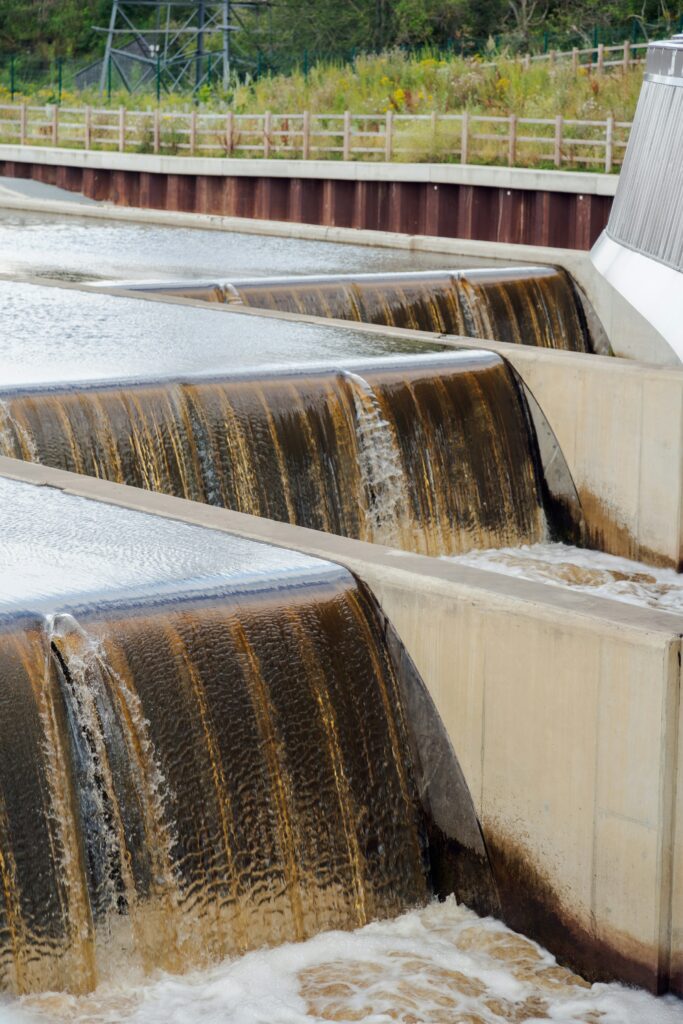 Brown and white wooden staircase near water, illustrating how everyday built spaces connect to water pollution pathways