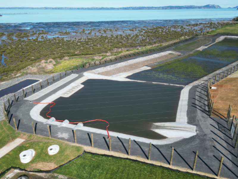 Auckland Airport’s Coupled Wetland Biofilter system near the Manukau Harbour forms part of the airport’s climate-resilience strategy, designed to improve stormwater treatment and strengthen flood management through nature-based infrastructure.