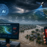 AI flood forecasting using satellite data, river modelling and early warning technology to predict flood risk.