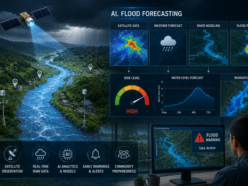 AI flood forecasting combines satellite data, rainfall monitoring and river modelling to identify rising risks and deliver earlier warnings.