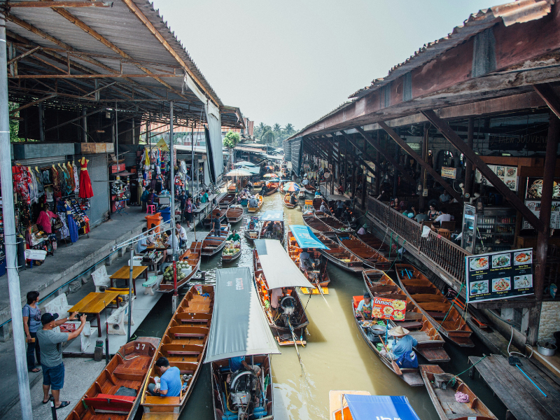 Floating markets transform canals into vibrant centers of trade, where boats, local businesses and communities thrive together.